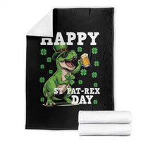 Happy St Pat Rex Day Throw Blanket Funny Dinosaur Drinking Beer
