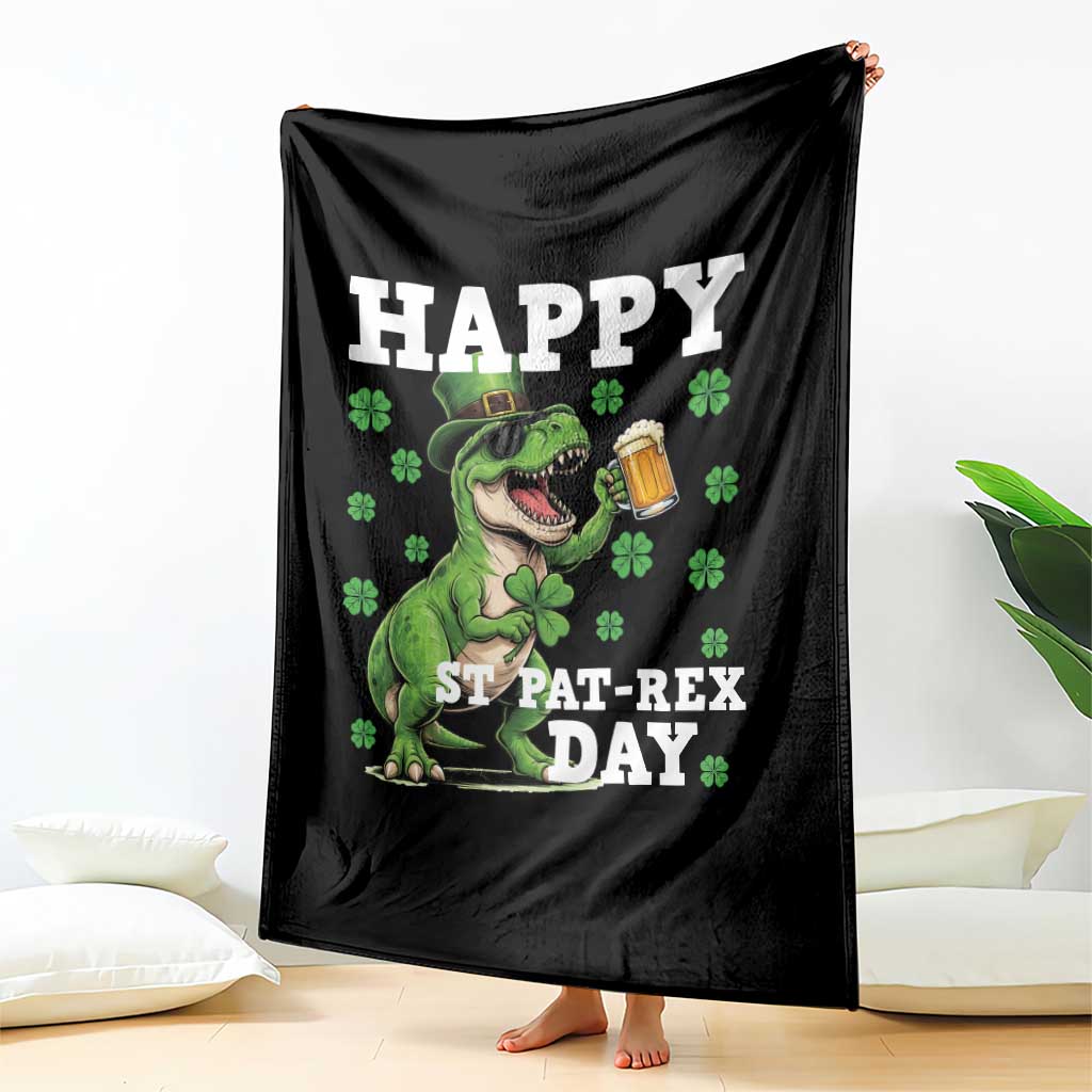 Happy St Pat Rex Day Throw Blanket Funny Dinosaur Drinking Beer