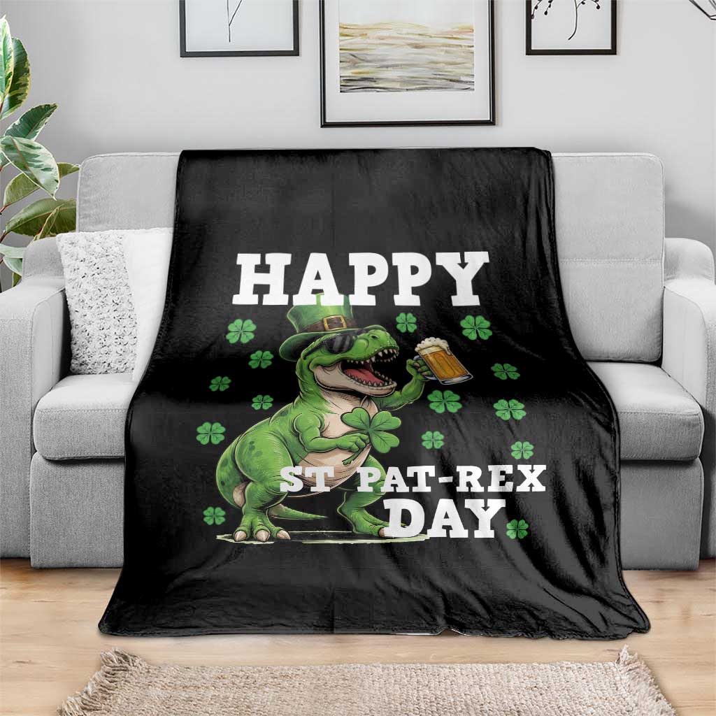 Happy St Pat Rex Day Throw Blanket Funny Dinosaur Drinking Beer