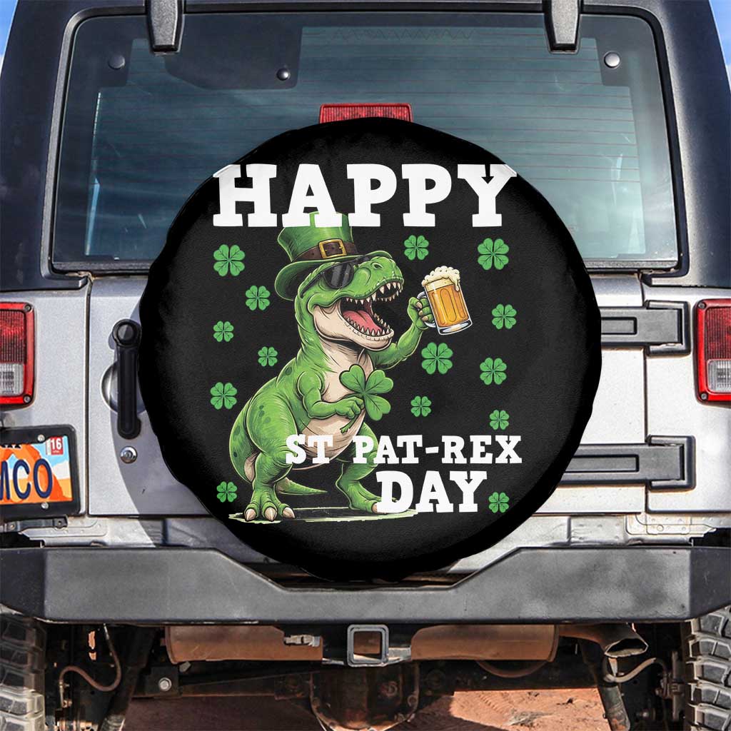 Happy St Pat Rex Day Spare Tire Cover Funny Dinosaur Drinking Beer