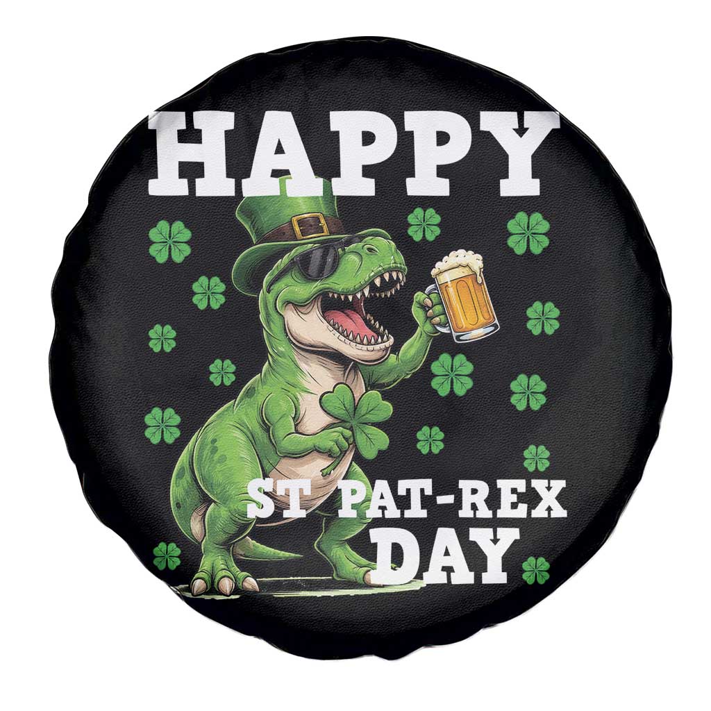 Happy St Pat Rex Day Spare Tire Cover Funny Dinosaur Drinking Beer