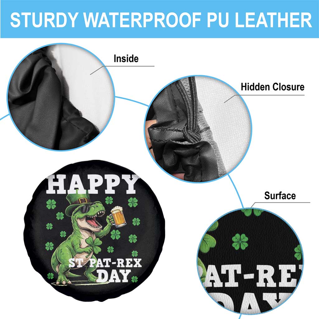 Happy St Pat Rex Day Spare Tire Cover Funny Dinosaur Drinking Beer