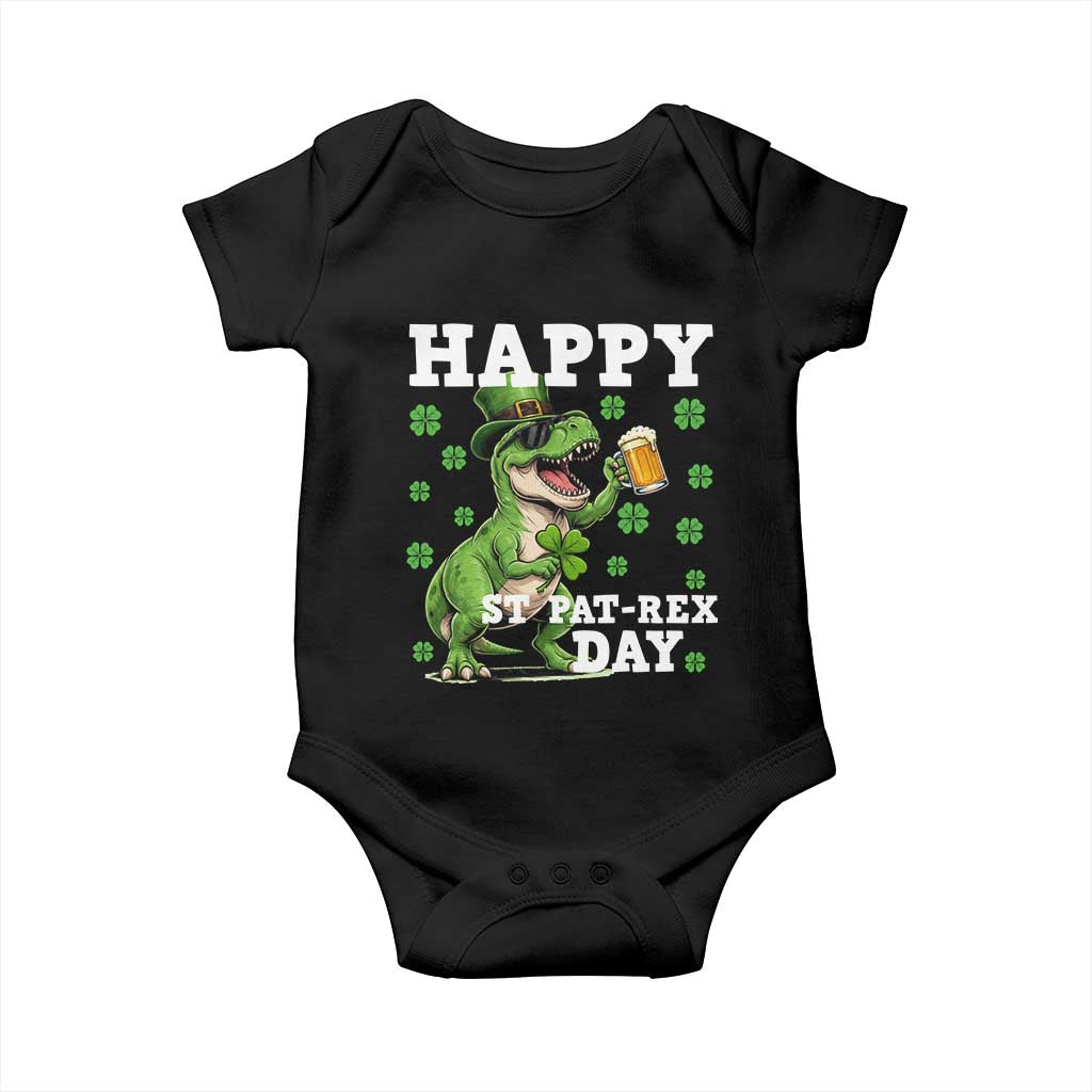 Happy St Pat Rex Day Baby Onesie Funny Dinosaur Drinking Beer