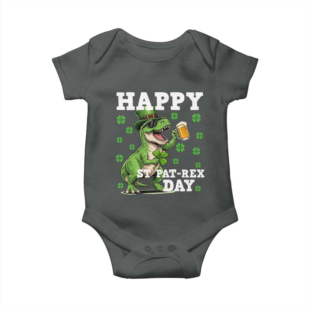 Happy St Pat Rex Day Baby Onesie Funny Dinosaur Drinking Beer