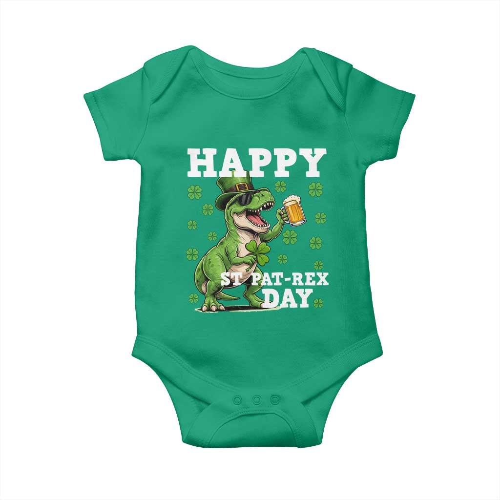 Happy St Pat Rex Day Baby Onesie Funny Dinosaur Drinking Beer