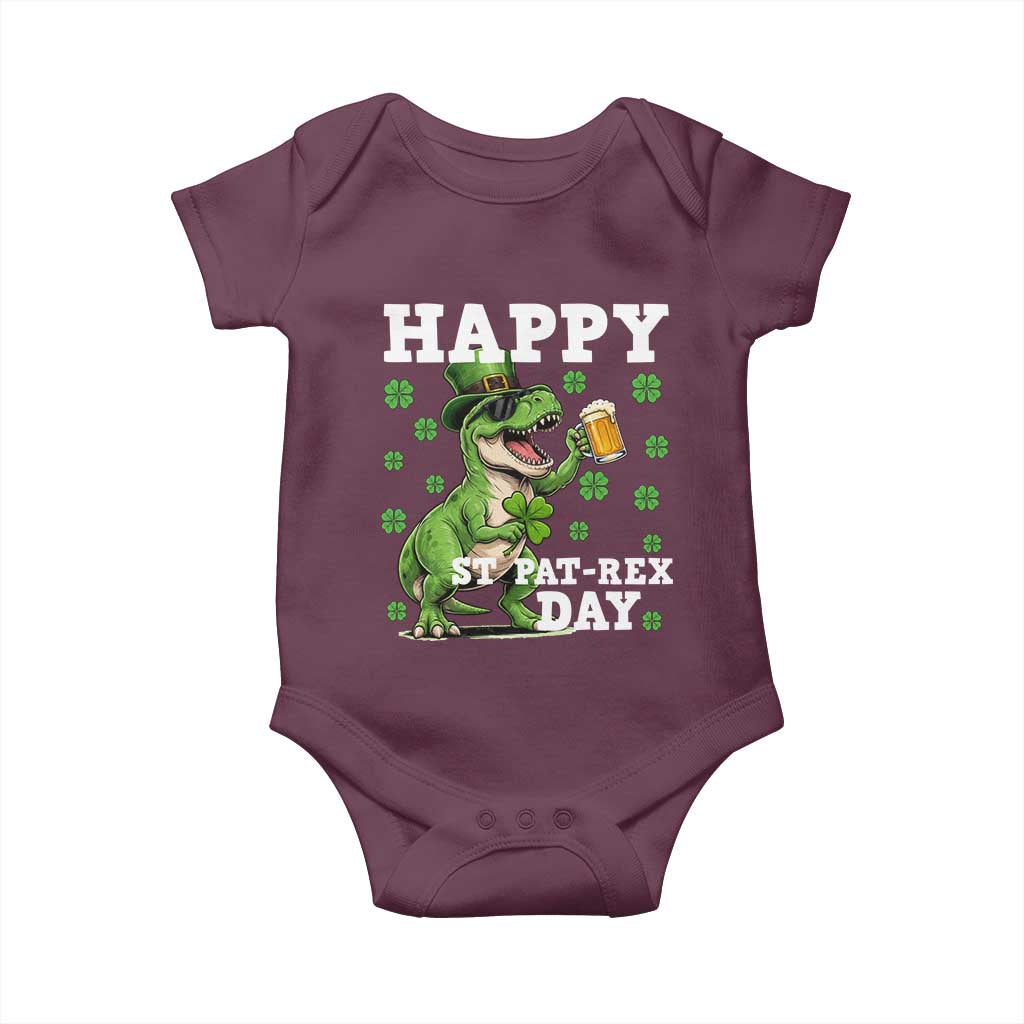 Happy St Pat Rex Day Baby Onesie Funny Dinosaur Drinking Beer
