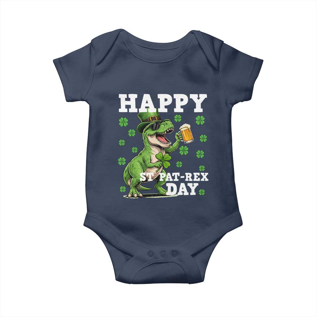 Happy St Pat Rex Day Baby Onesie Funny Dinosaur Drinking Beer