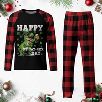 Happy St Pat Rex Day Plaid Pajama Set Funny Dinosaur Drinking Beer