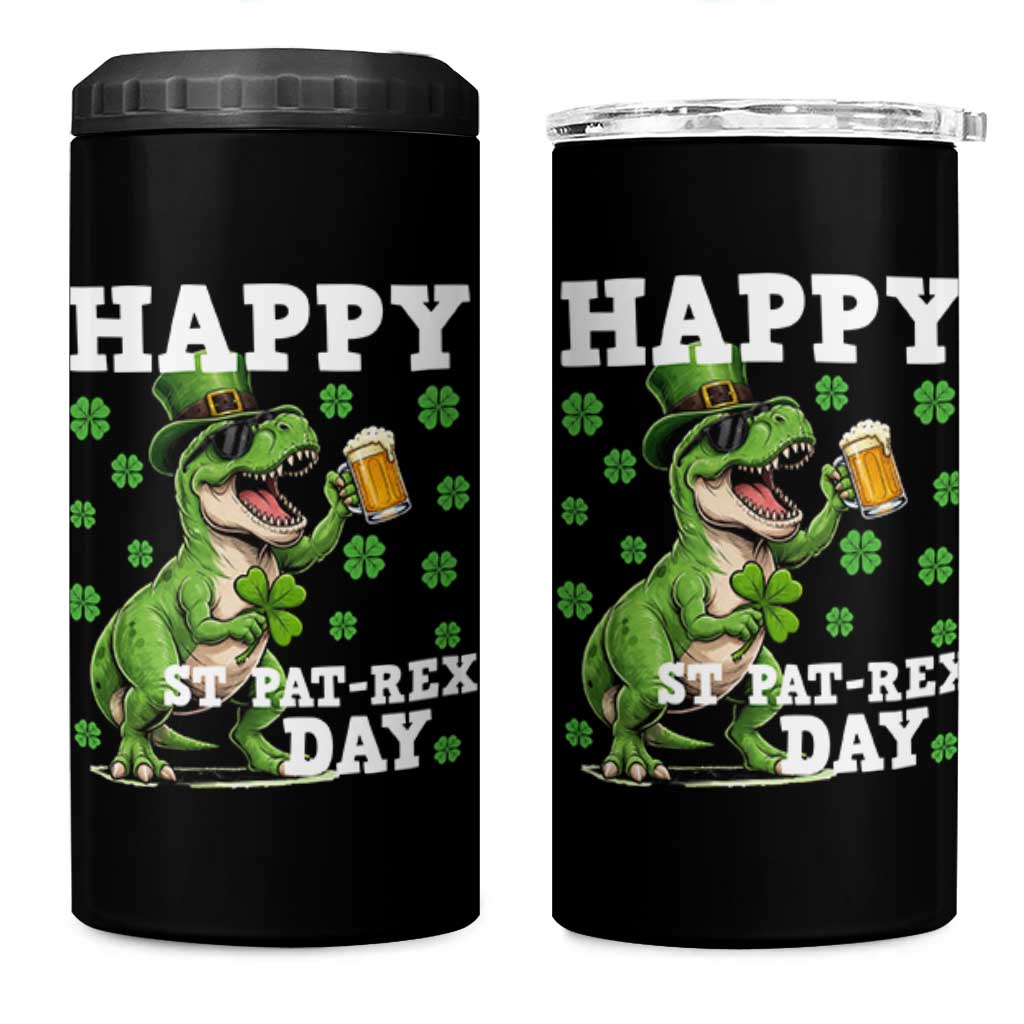 Happy St Pat Rex Day 4 in 1 Can Cooler Tumbler Funny Dinosaur Drinking Beer
