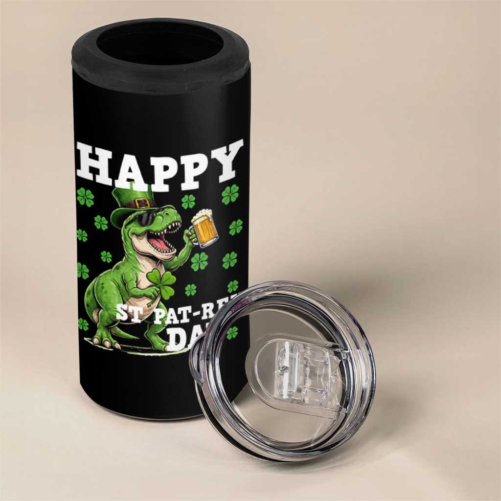 Happy St Pat Rex Day 4 in 1 Can Cooler Tumbler Funny Dinosaur Drinking Beer