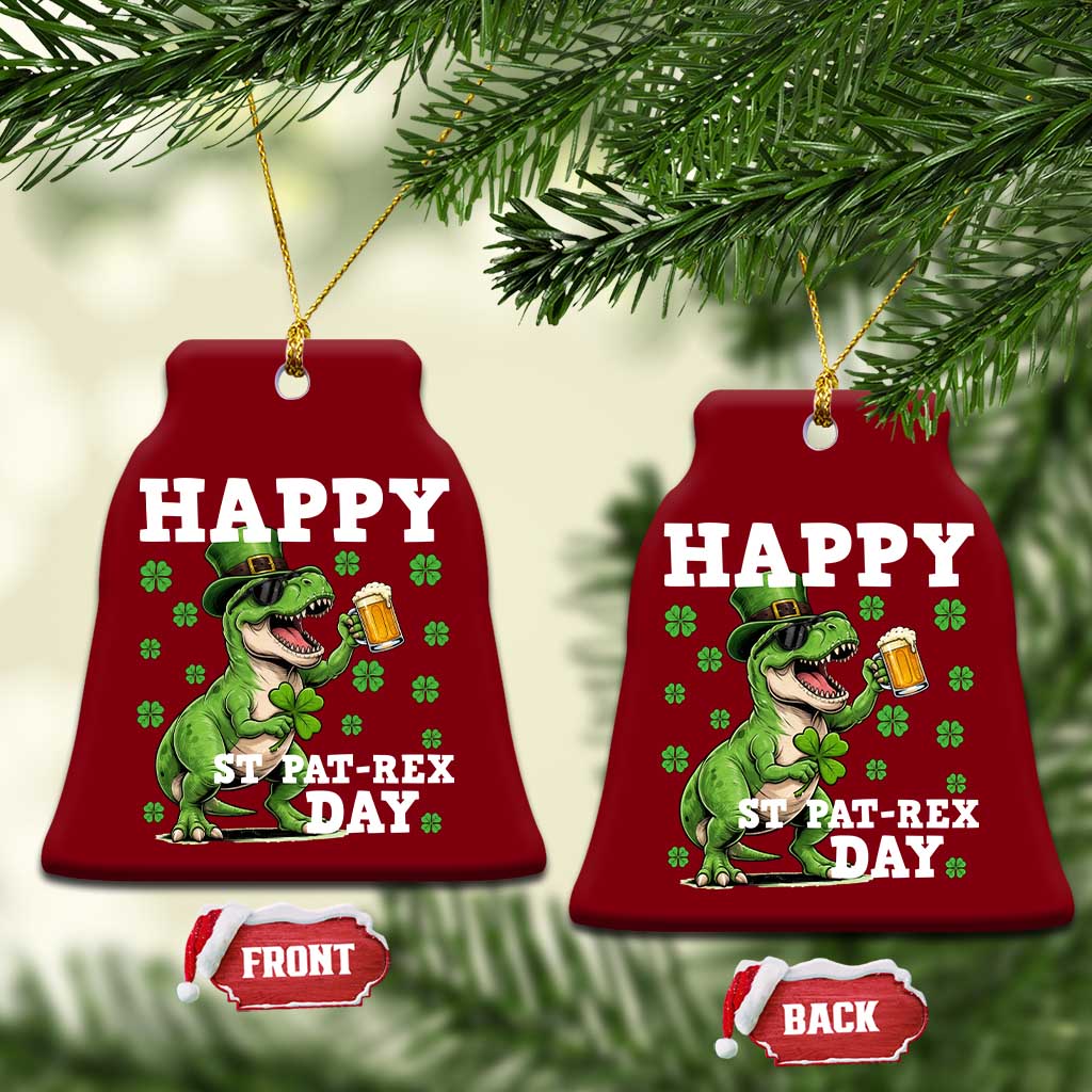 Happy St Pat Rex Day Ceramic Ornament Funny Dinosaur Drinking Beer