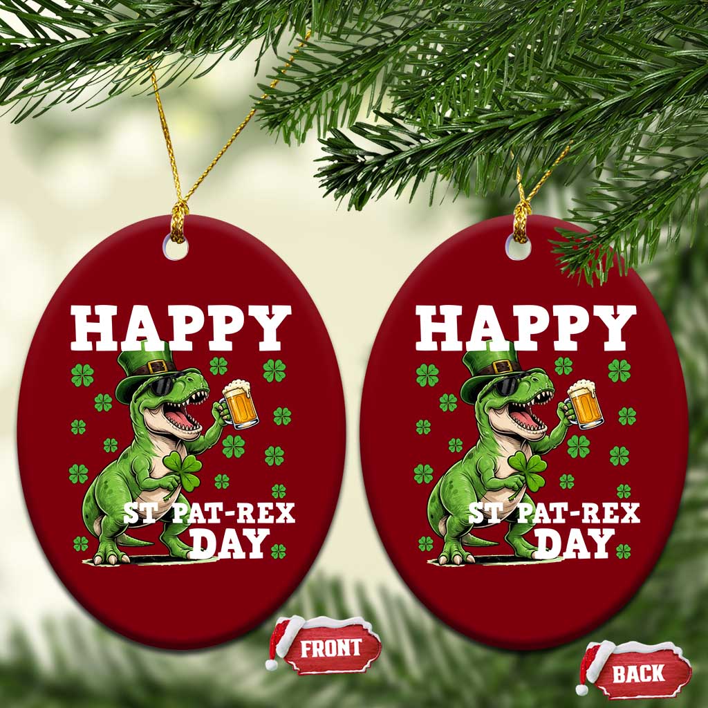 Happy St Pat Rex Day Ceramic Ornament Funny Dinosaur Drinking Beer