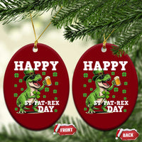 Happy St Pat Rex Day Ceramic Ornament Funny Dinosaur Drinking Beer