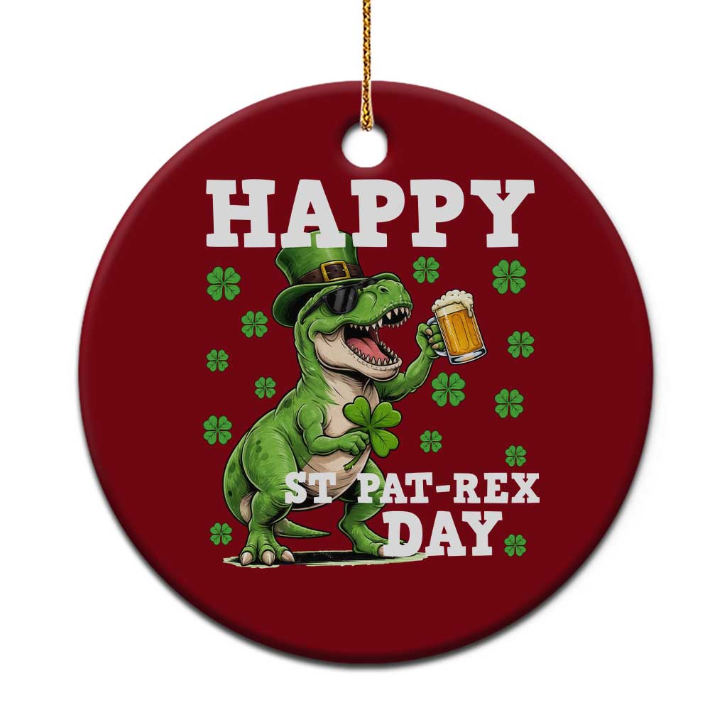 Happy St Pat Rex Day Ceramic Ornament Funny Dinosaur Drinking Beer