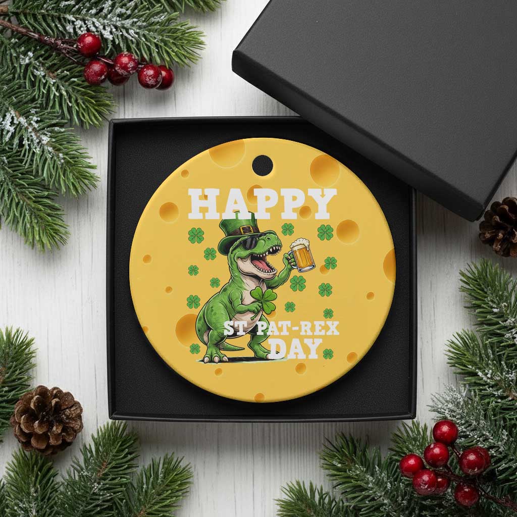 Happy St Pat Rex Day Ceramic Ornament Funny Dinosaur Drinking Beer