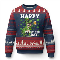 Happy St Pat Rex Day Ugly Christmas Sweater Funny Dinosaur Drinking Beer