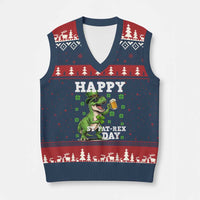 Happy St Pat Rex Day V-Neck Knit Sweater Vest Funny Dinosaur Drinking Beer