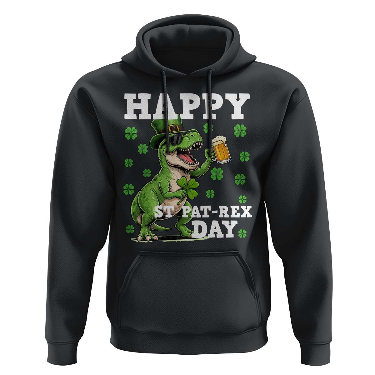 Happy St Pat Rex Day Hoodie Funny Dinosaur Drinking Beer