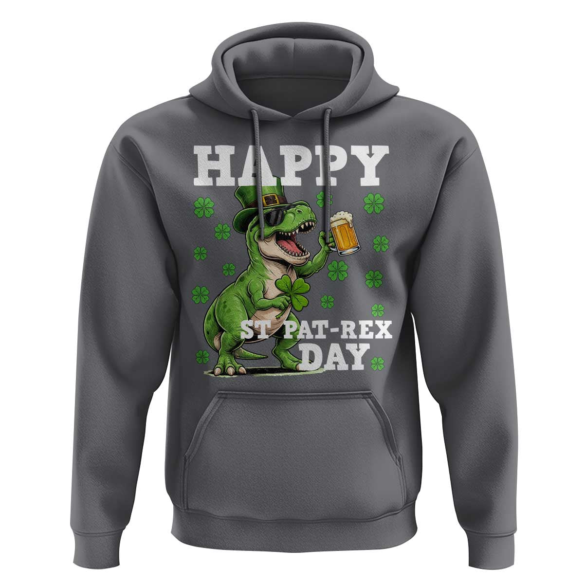 Happy St Pat Rex Day Hoodie Funny Dinosaur Drinking Beer