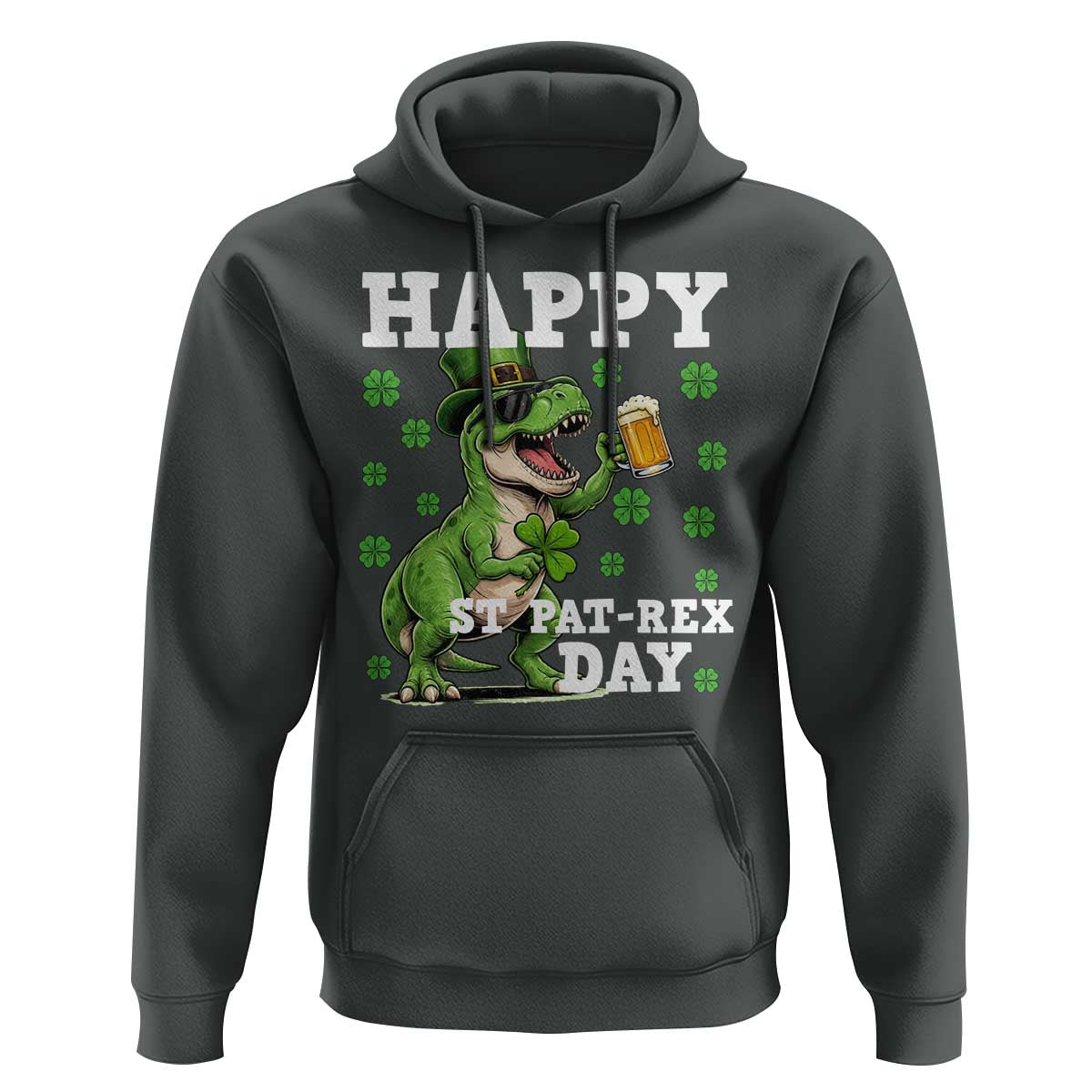 Happy St Pat Rex Day Hoodie Funny Dinosaur Drinking Beer