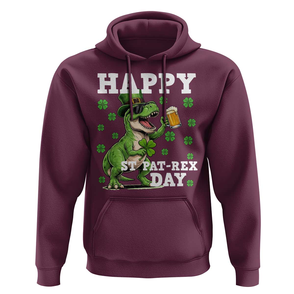 Happy St Pat Rex Day Hoodie Funny Dinosaur Drinking Beer