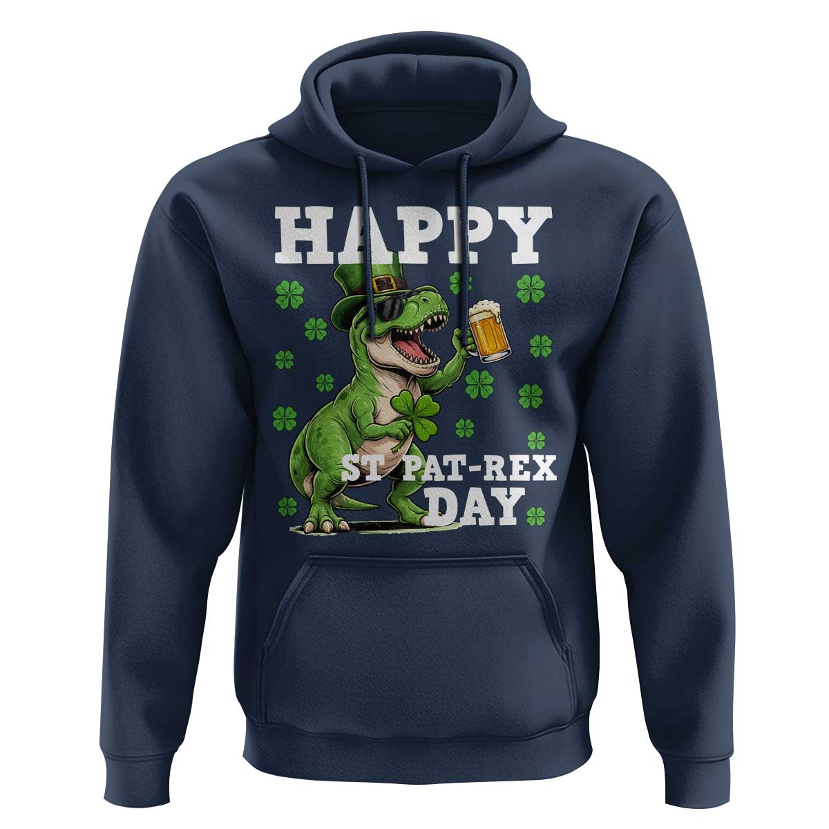Happy St Pat Rex Day Hoodie Funny Dinosaur Drinking Beer