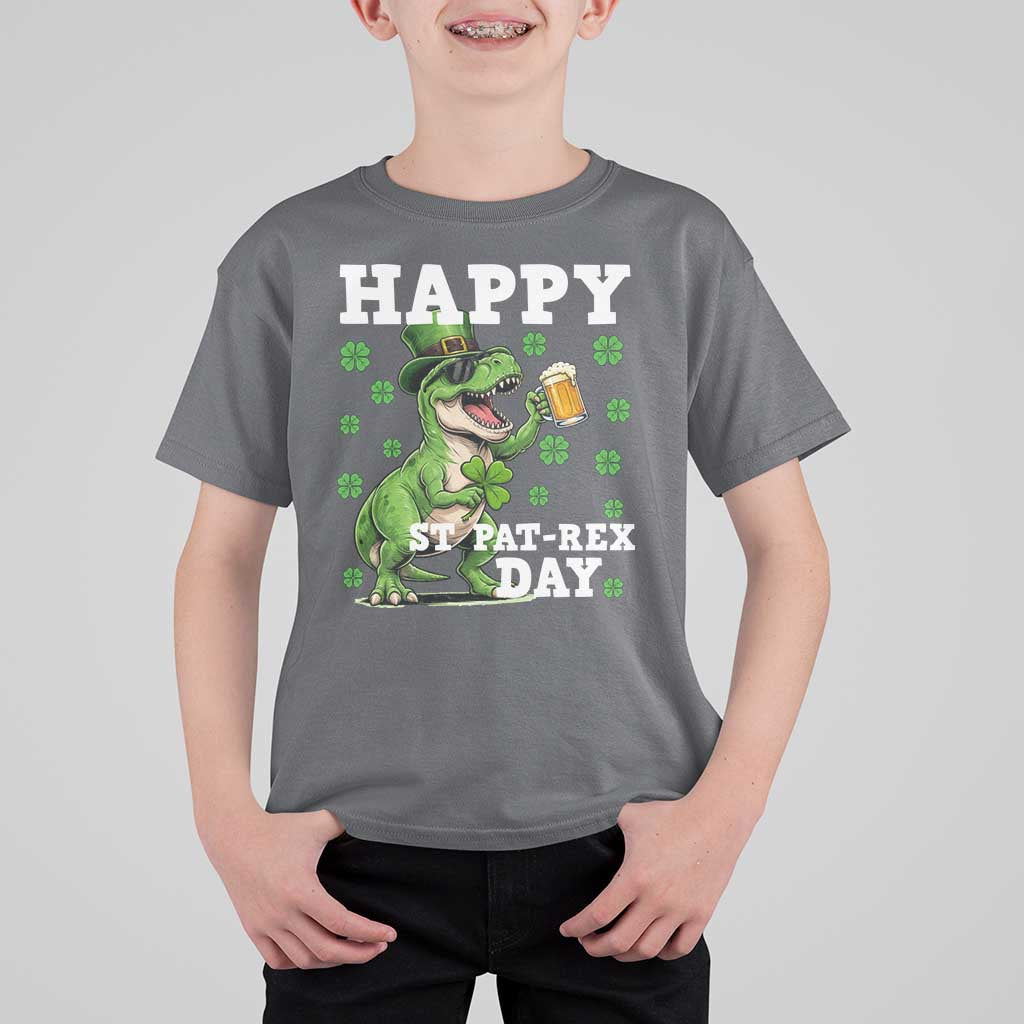 Happy St Pat Rex Day T Shirt For Kid Funny Dinosaur Drinking Beer