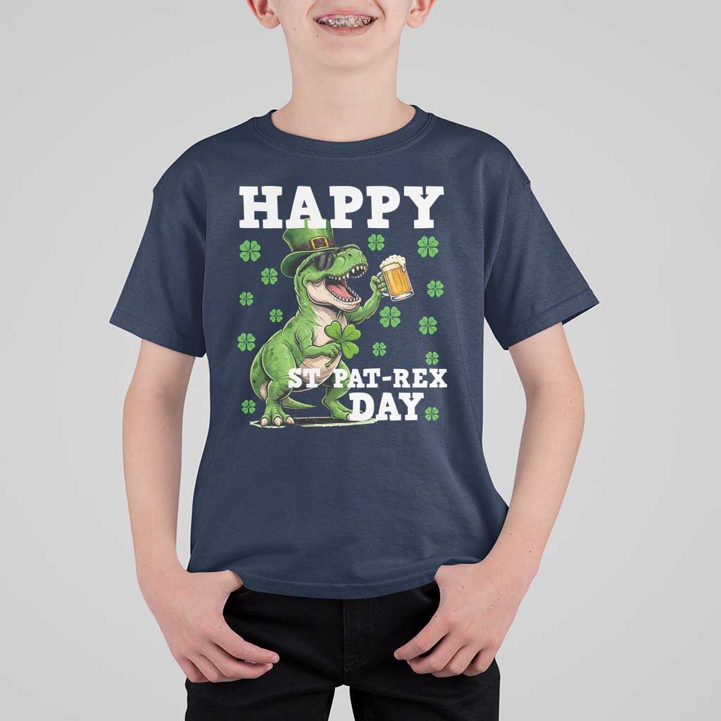 Happy St Pat Rex Day T Shirt For Kid Funny Dinosaur Drinking Beer
