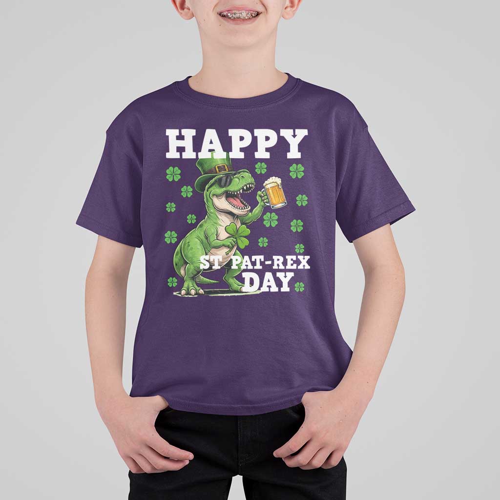 Happy St Pat Rex Day T Shirt For Kid Funny Dinosaur Drinking Beer