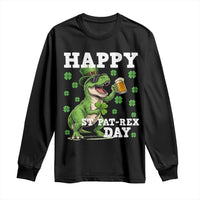Happy St Pat Rex Day Long Sleeve Shirt Funny Dinosaur Drinking Beer