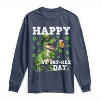 Happy St Pat Rex Day Long Sleeve Shirt Funny Dinosaur Drinking Beer
