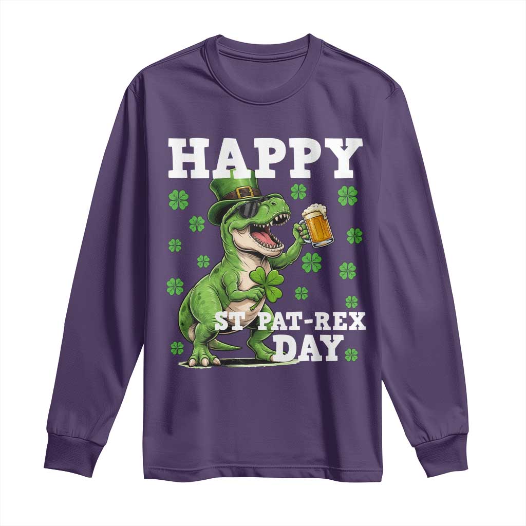 Happy St Pat Rex Day Long Sleeve Shirt Funny Dinosaur Drinking Beer