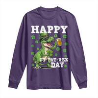Happy St Pat Rex Day Long Sleeve Shirt Funny Dinosaur Drinking Beer
