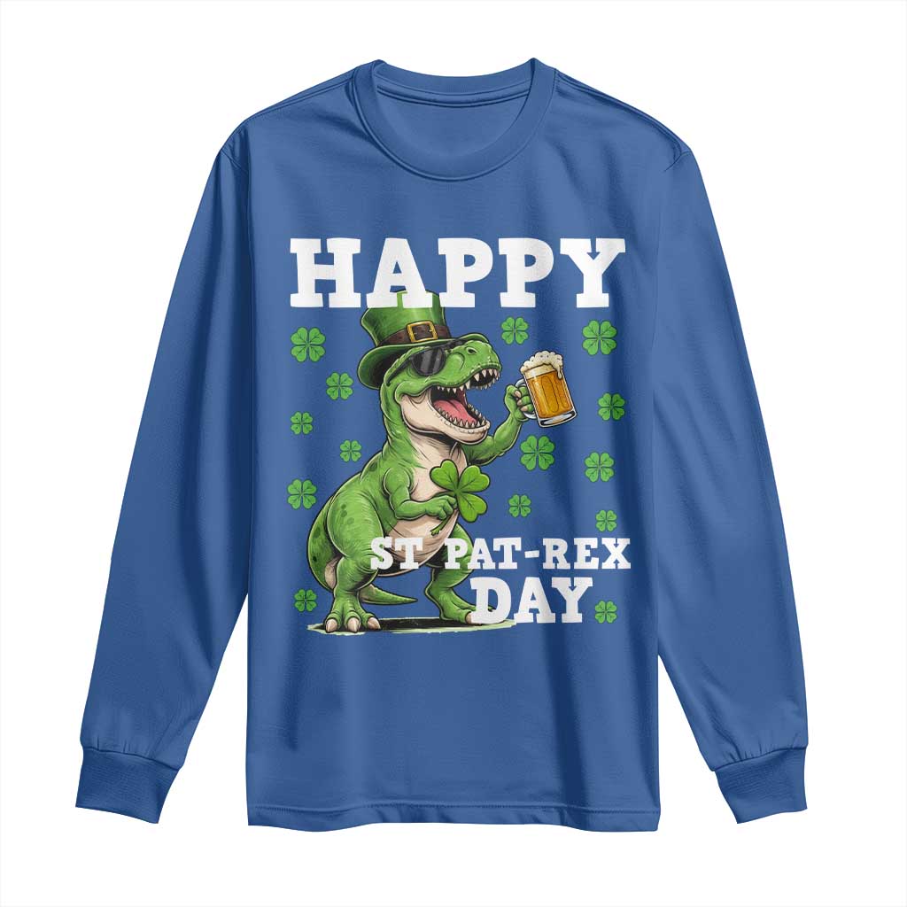 Happy St Pat Rex Day Long Sleeve Shirt Funny Dinosaur Drinking Beer