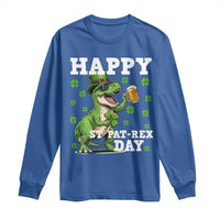 Happy St Pat Rex Day Long Sleeve Shirt Funny Dinosaur Drinking Beer