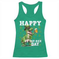 Happy St Pat Rex Day Racerback Tank Top Funny Dinosaur Drinking Beer