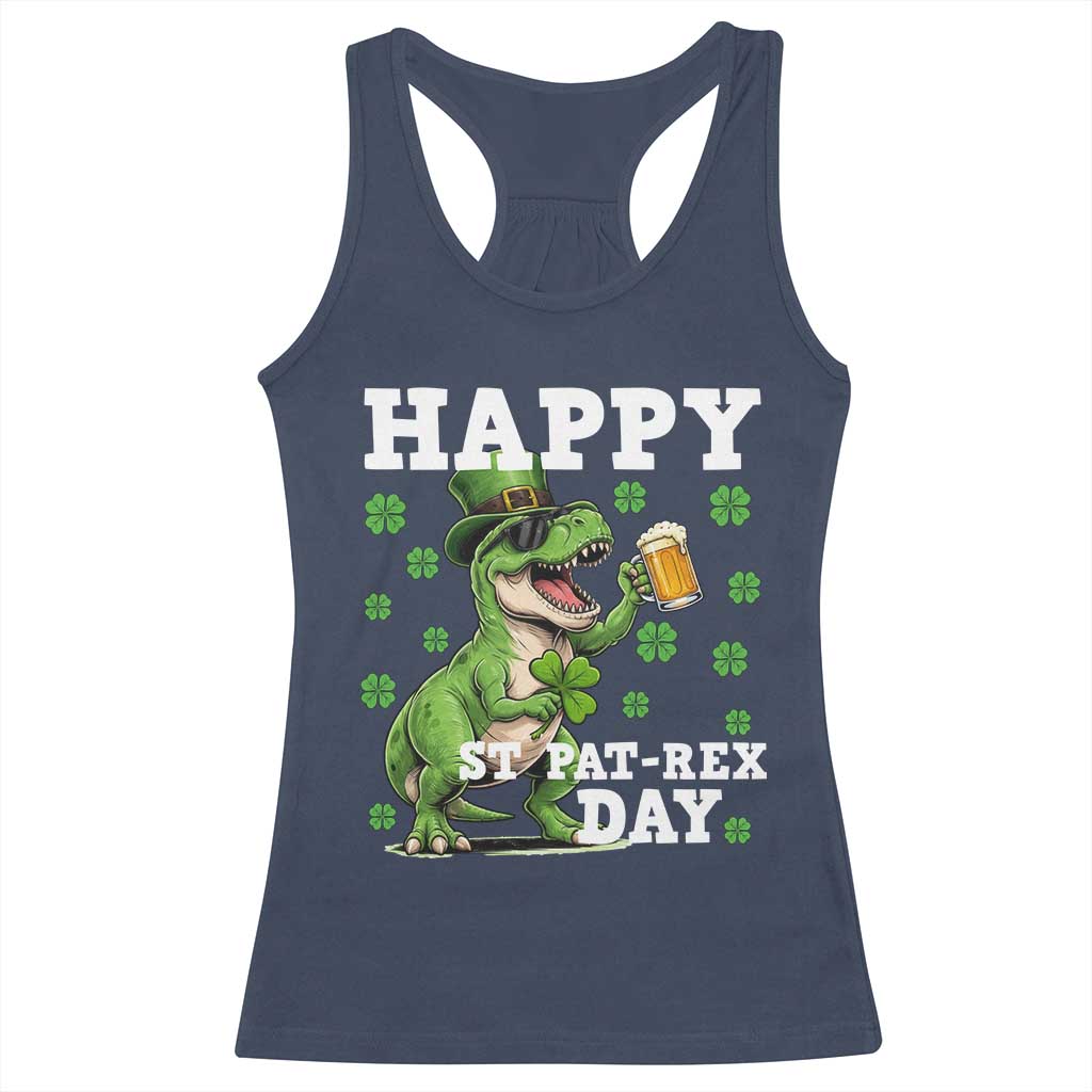 Happy St Pat Rex Day Racerback Tank Top Funny Dinosaur Drinking Beer