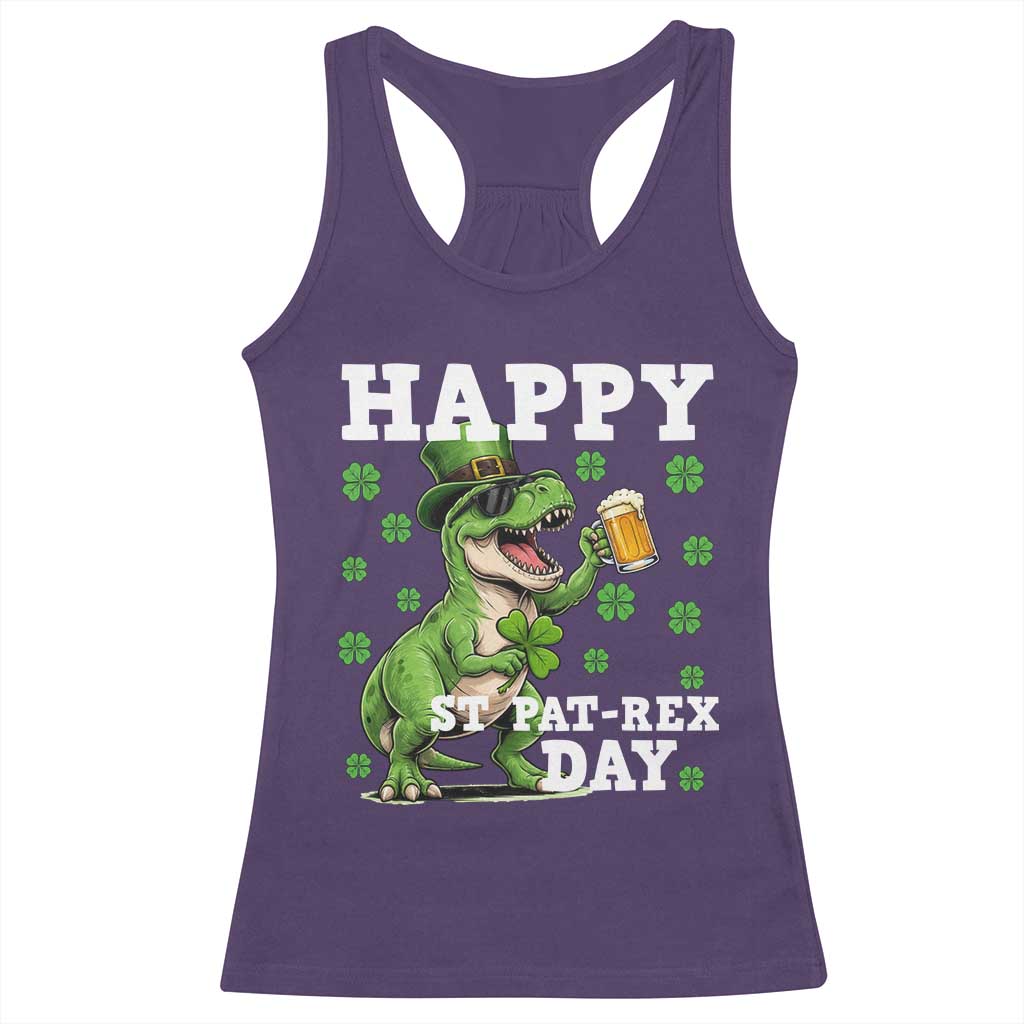 Happy St Pat Rex Day Racerback Tank Top Funny Dinosaur Drinking Beer
