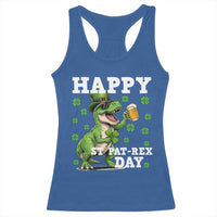 Happy St Pat Rex Day Racerback Tank Top Funny Dinosaur Drinking Beer