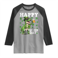 Happy St Pat Rex Day Raglan Shirt Funny Dinosaur Drinking Beer