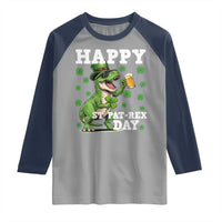 Happy St Pat Rex Day Raglan Shirt Funny Dinosaur Drinking Beer