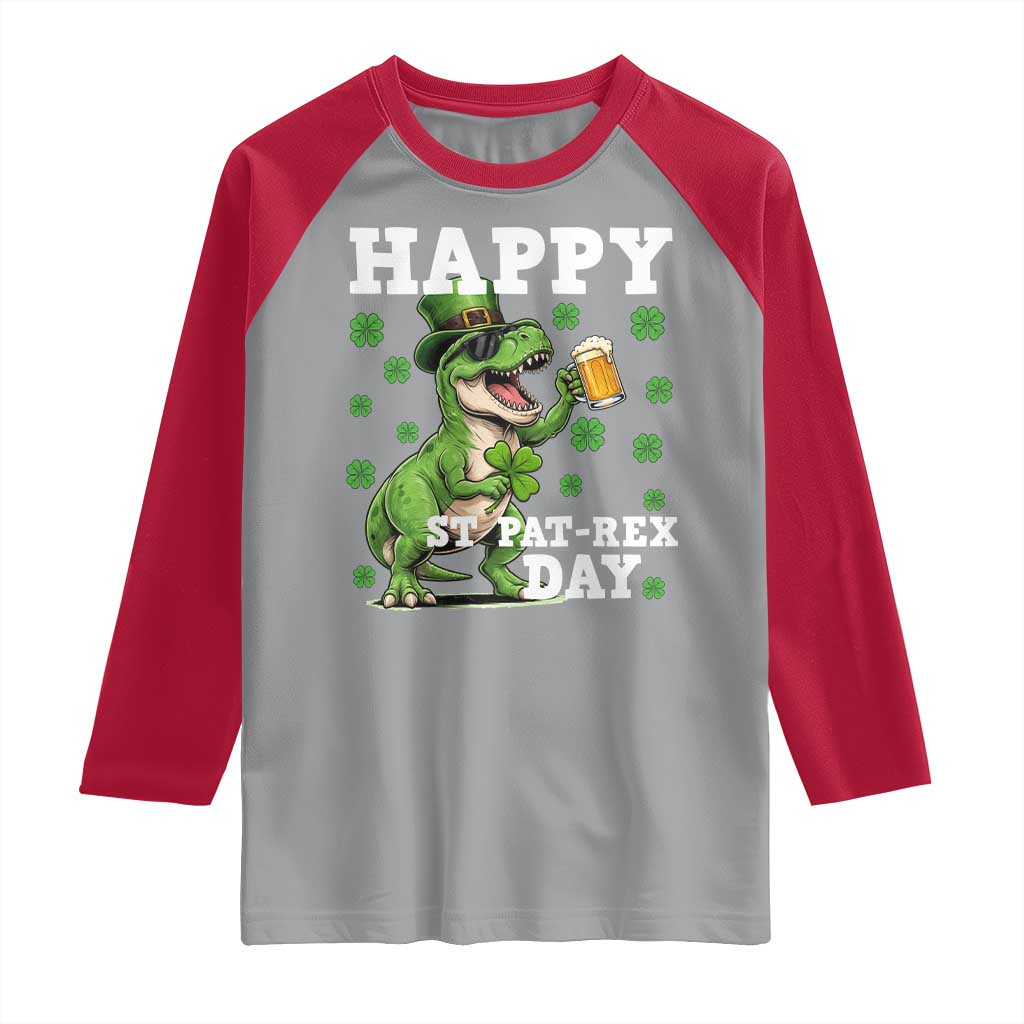 Happy St Pat Rex Day Raglan Shirt Funny Dinosaur Drinking Beer