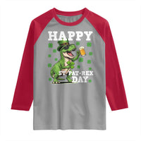 Happy St Pat Rex Day Raglan Shirt Funny Dinosaur Drinking Beer