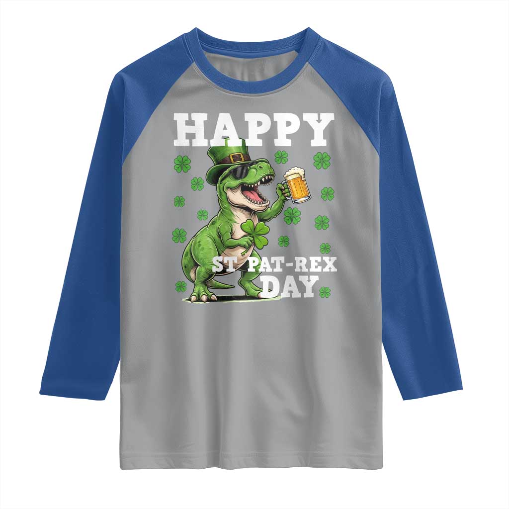 Happy St Pat Rex Day Raglan Shirt Funny Dinosaur Drinking Beer