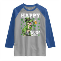 Happy St Pat Rex Day Raglan Shirt Funny Dinosaur Drinking Beer