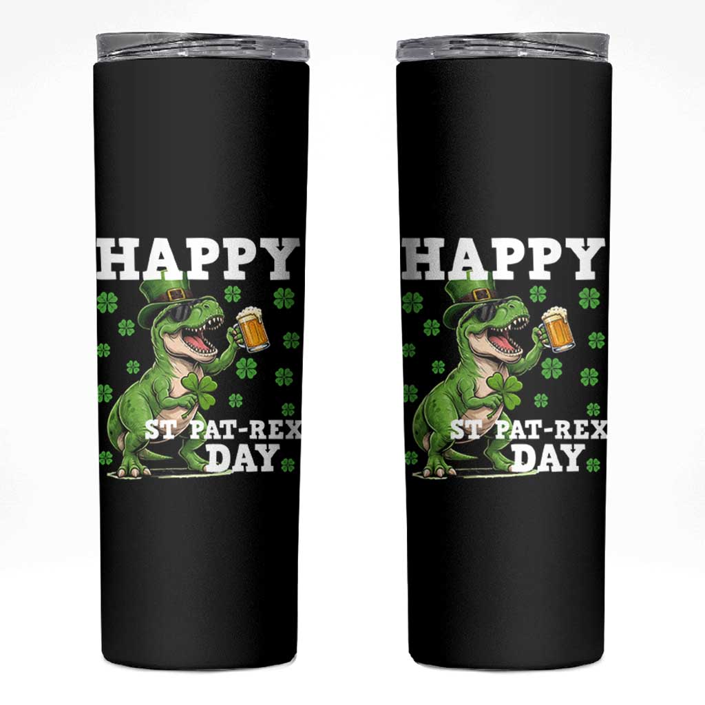 Happy St Pat Rex Day Skinny Tumbler Funny Dinosaur Drinking Beer