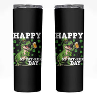 Happy St Pat Rex Day Skinny Tumbler Funny Dinosaur Drinking Beer
