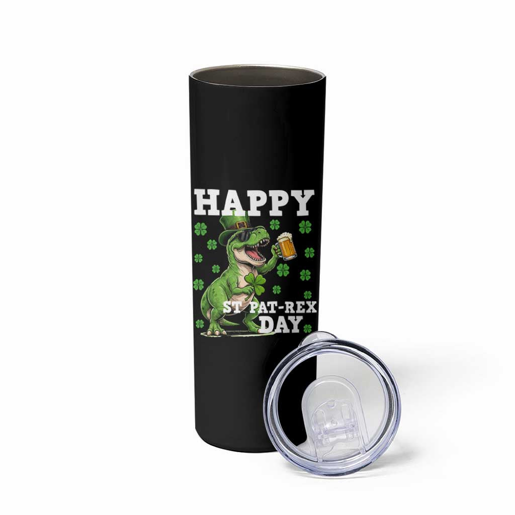 Happy St Pat Rex Day Skinny Tumbler Funny Dinosaur Drinking Beer