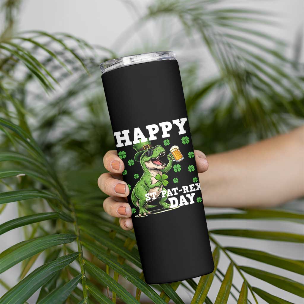 Happy St Pat Rex Day Skinny Tumbler Funny Dinosaur Drinking Beer