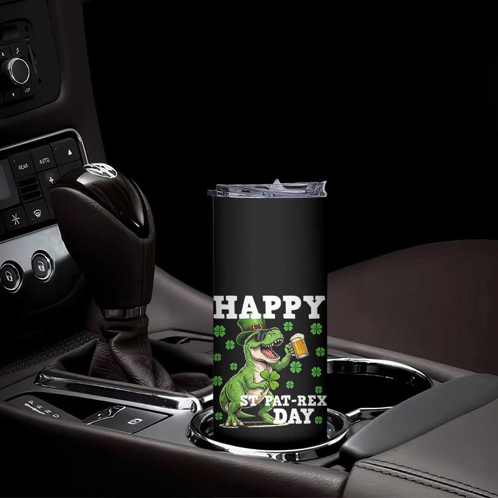 Happy St Pat Rex Day Skinny Tumbler Funny Dinosaur Drinking Beer